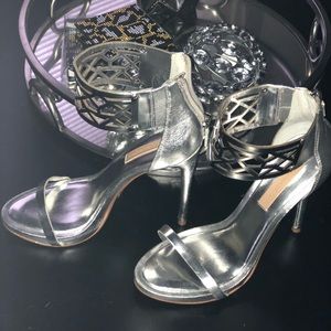 BCBGMAXAZRIA Silver Estie heel sandal prom